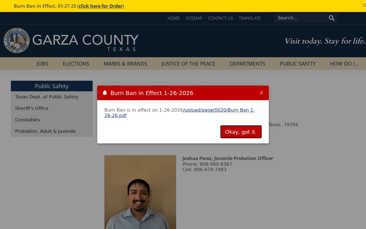 Garza County arrest record context for adult and juvenile probation