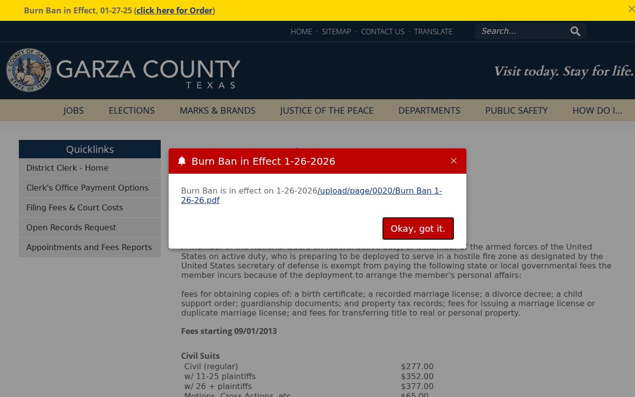 Garza County arrest expunction and criminal record copy fees