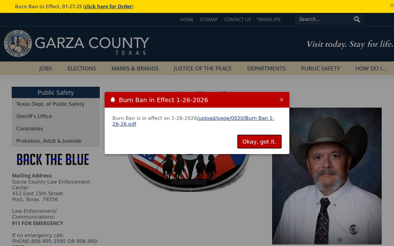 Garza County arrest records sheriff dispatch and jail contacts