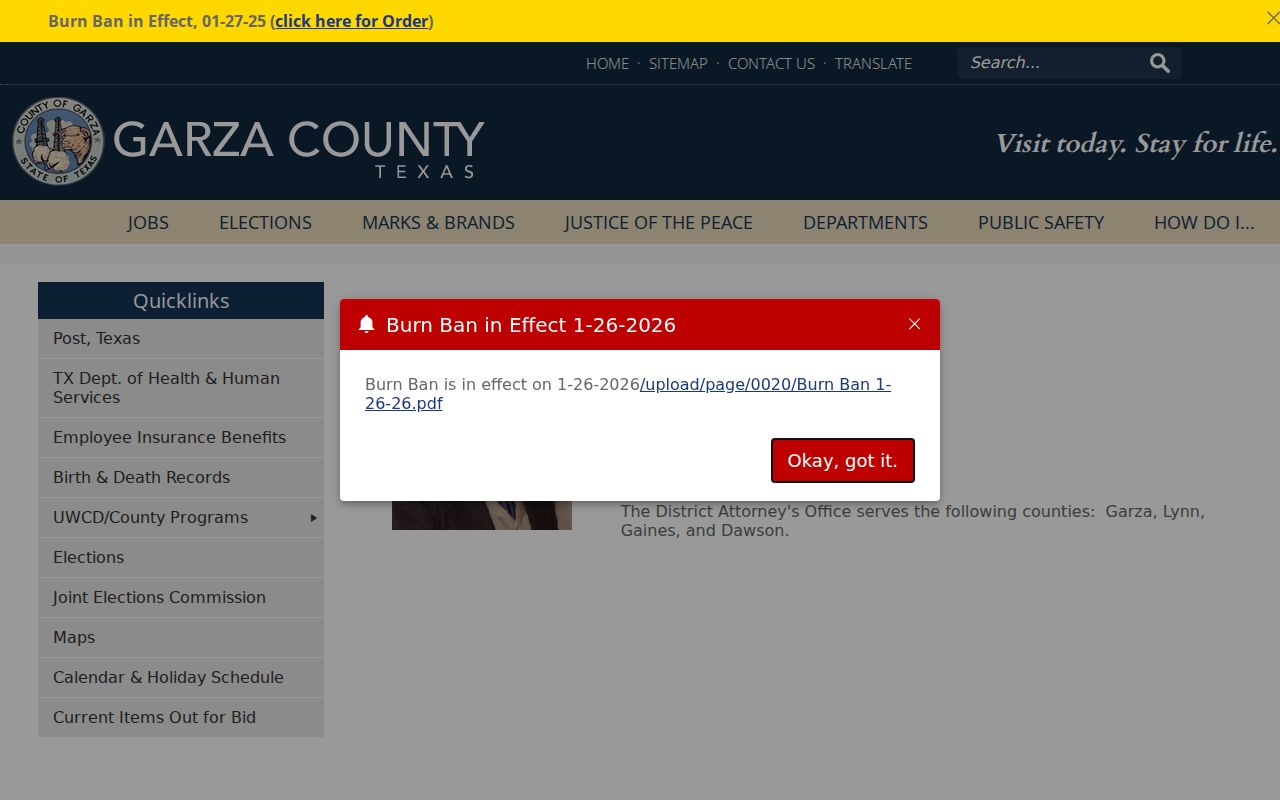 Garza County felony court case records and 106th Judicial District Attorney information