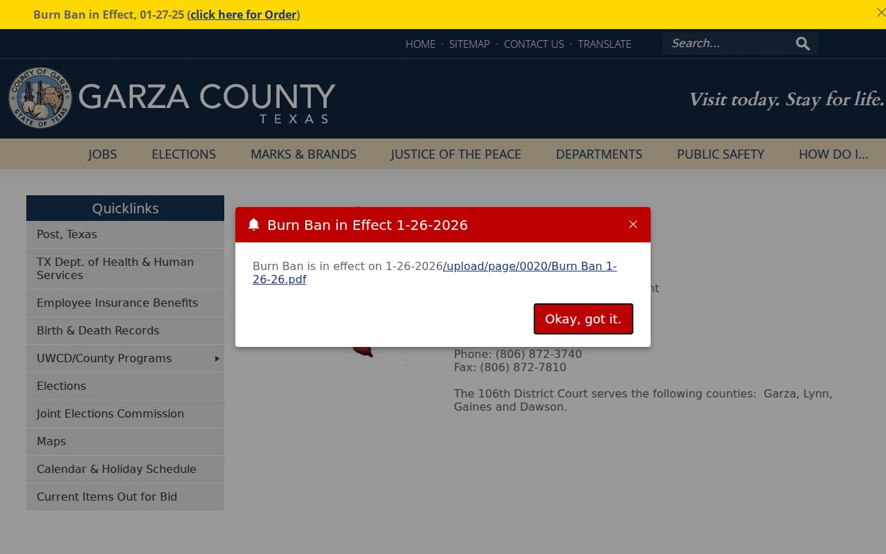 Garza County criminal court case records at the 106th Judicial District Court