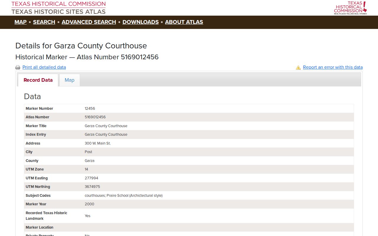 Post criminal records at the historic Garza County Courthouse