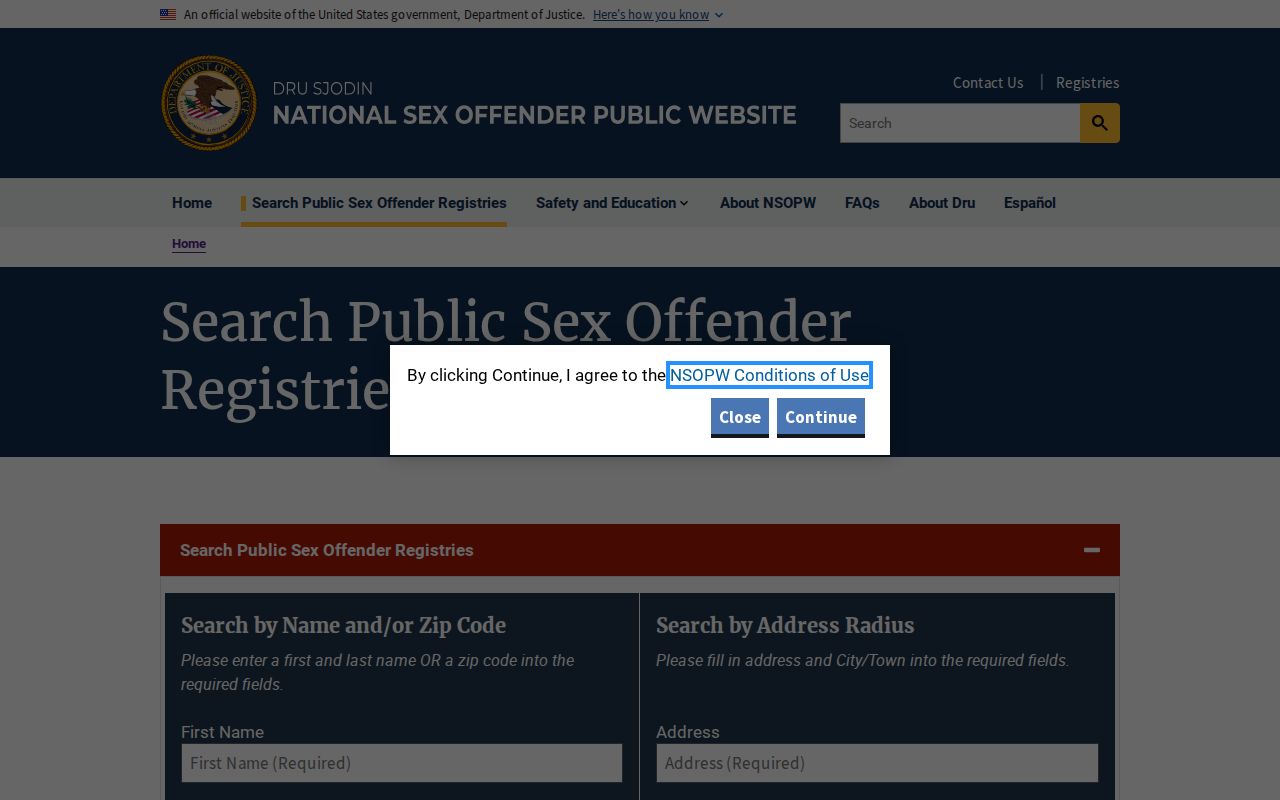 Garza County sex offender registry search through the official NSOPW interface