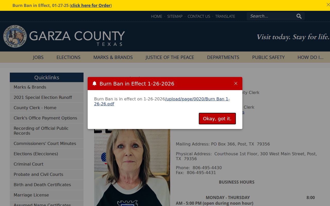 Garza County criminal records combined clerk counter
