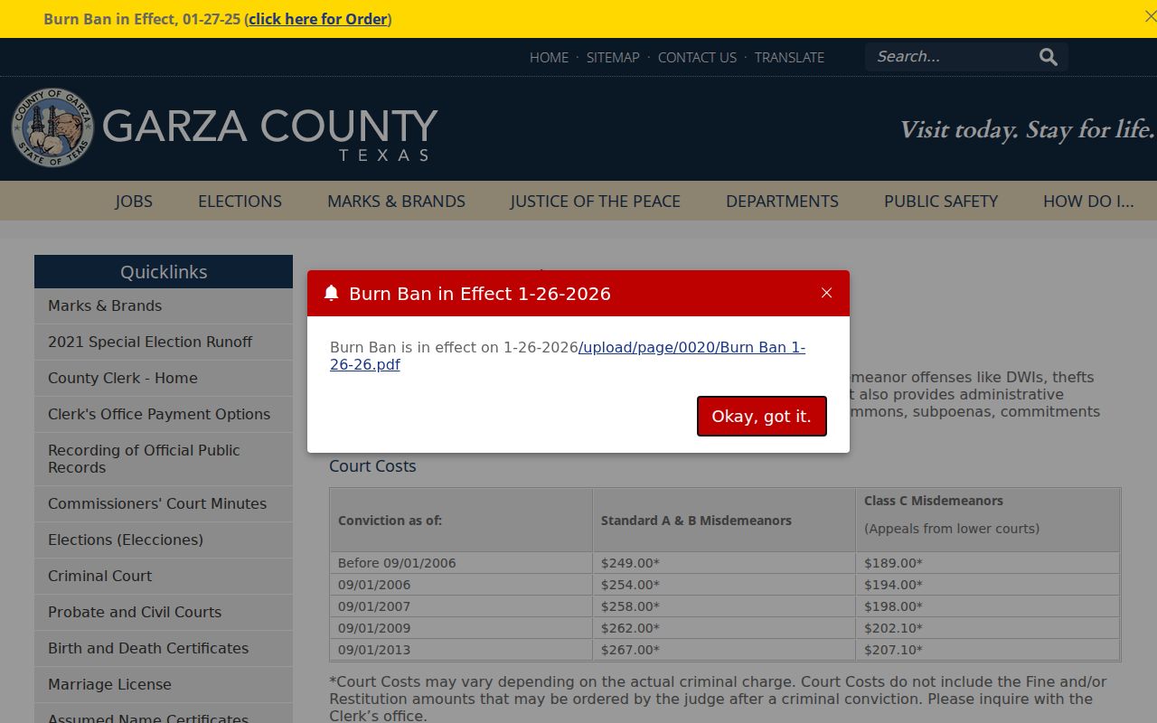 Garza County criminal record misdemeanor court information