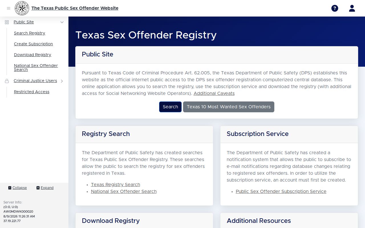 Garza County sex offender criminal record registry search