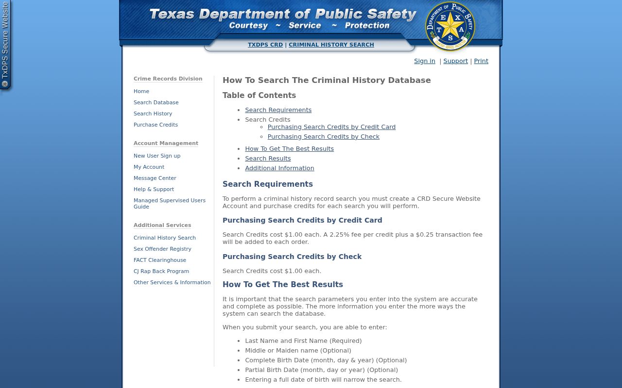 Garza County criminal history search through Texas DPS